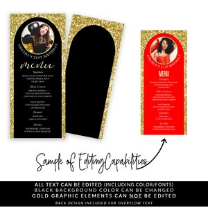 Gold Menu Card With Photo, Photo Menu Card, Printable Menu, Gold Menu ...