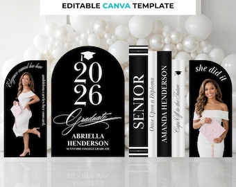 Elegant Graduation Decor Backdrop Template, Grad Party Decor Props, Canva Editable (Digital Download)