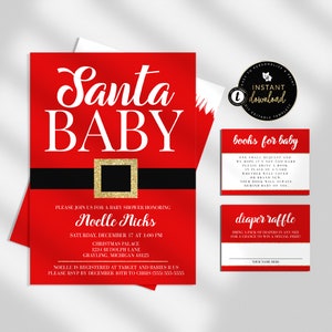 Santa Baby Shower Invitations, Winter Baby Shower Invitations, Christmas Baby Shower Invitation, Printable Baby Shower Invitation Set