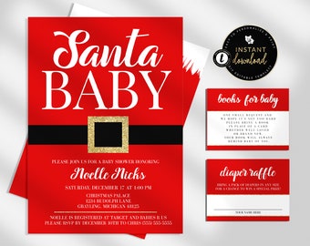 Santa Baby Shower Invitations, Winter Baby Shower Invitations, Christmas Baby Shower Invitation, Printable Baby Shower Invitation Set