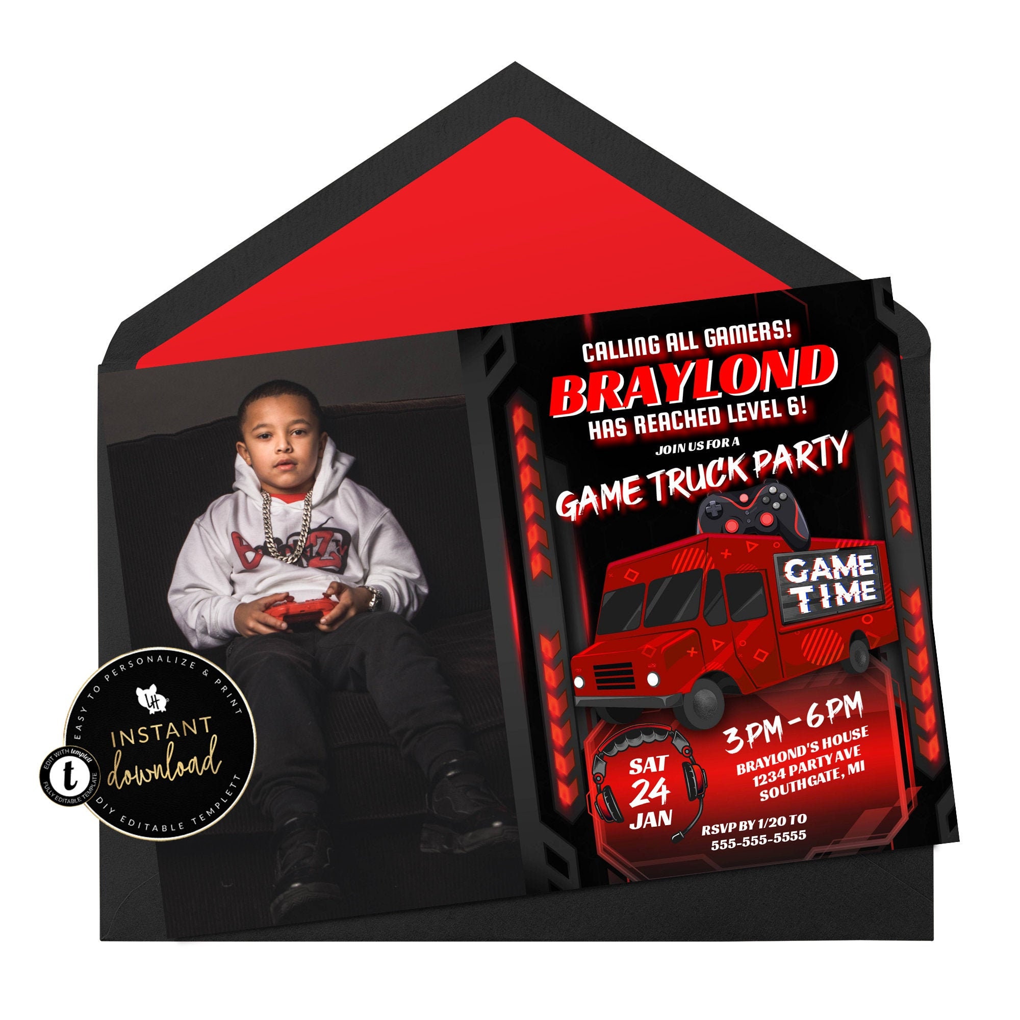 Game Truck Party Invitation Photo Gaming Truck Invite Video - Etsy