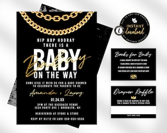 Hip Hop Baby Shower Invitation, Editable Baby Shower Invite, Couples Baby Shower, Hip Hop Theme, Templett, Baby Shower Invitation Suite