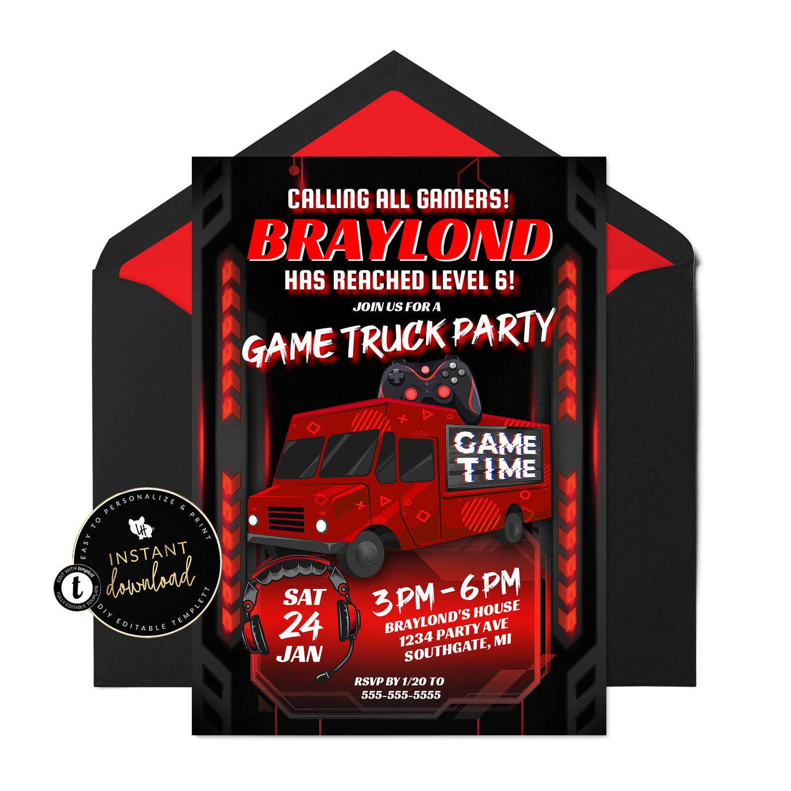 Game Truck Party Invitation Gaming Truck Invite Video Game - Etsy