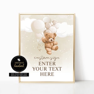 Neutral Teddy Bear Sign, Baby Shower Teddy Bear Sign, Teddy Bear Sign, Baby Shower Sign, Bear Baby Shower Sign, Editable Instant Templett
