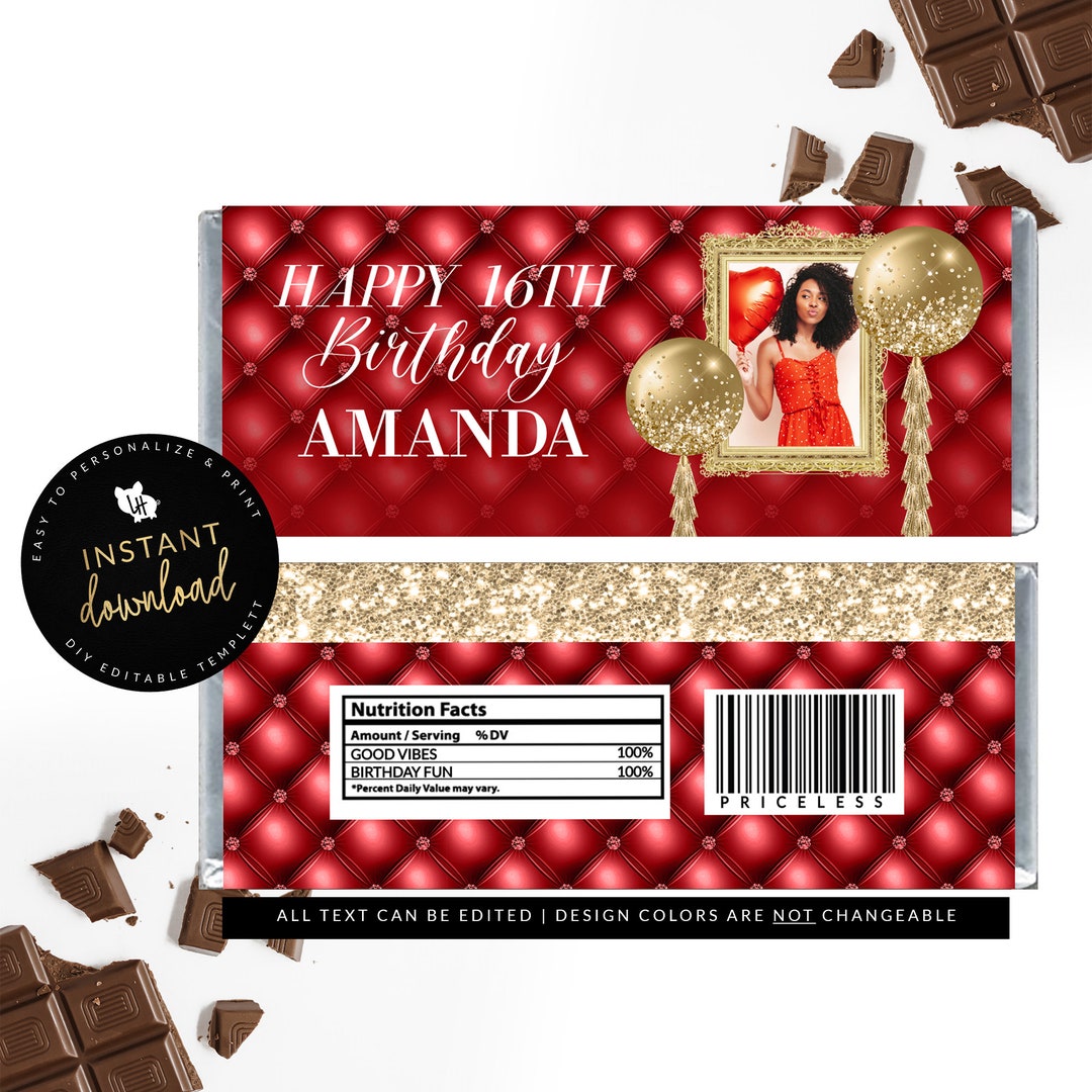 Red and Gold Candy Bar Label, Tufted Candy Label, Printable Candy Bar ...