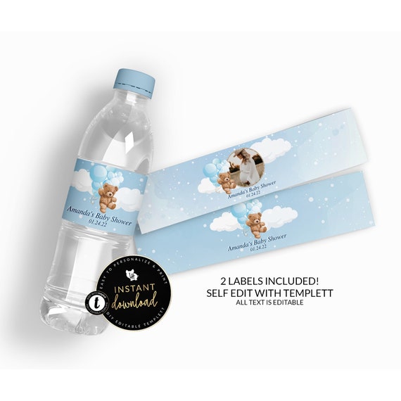 Teddy Bear Blue Water Bottle Label