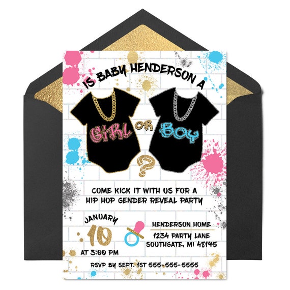 Hip Hop Gender Reveal Invitation 90 S Hip Hop Gender Etsy