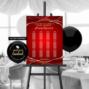 Red and Gold Agate Seating Chart Sign, Birthday Party Seating Chart, Wedding Seating Chart, Instant Download, Self Edit Digital Templett