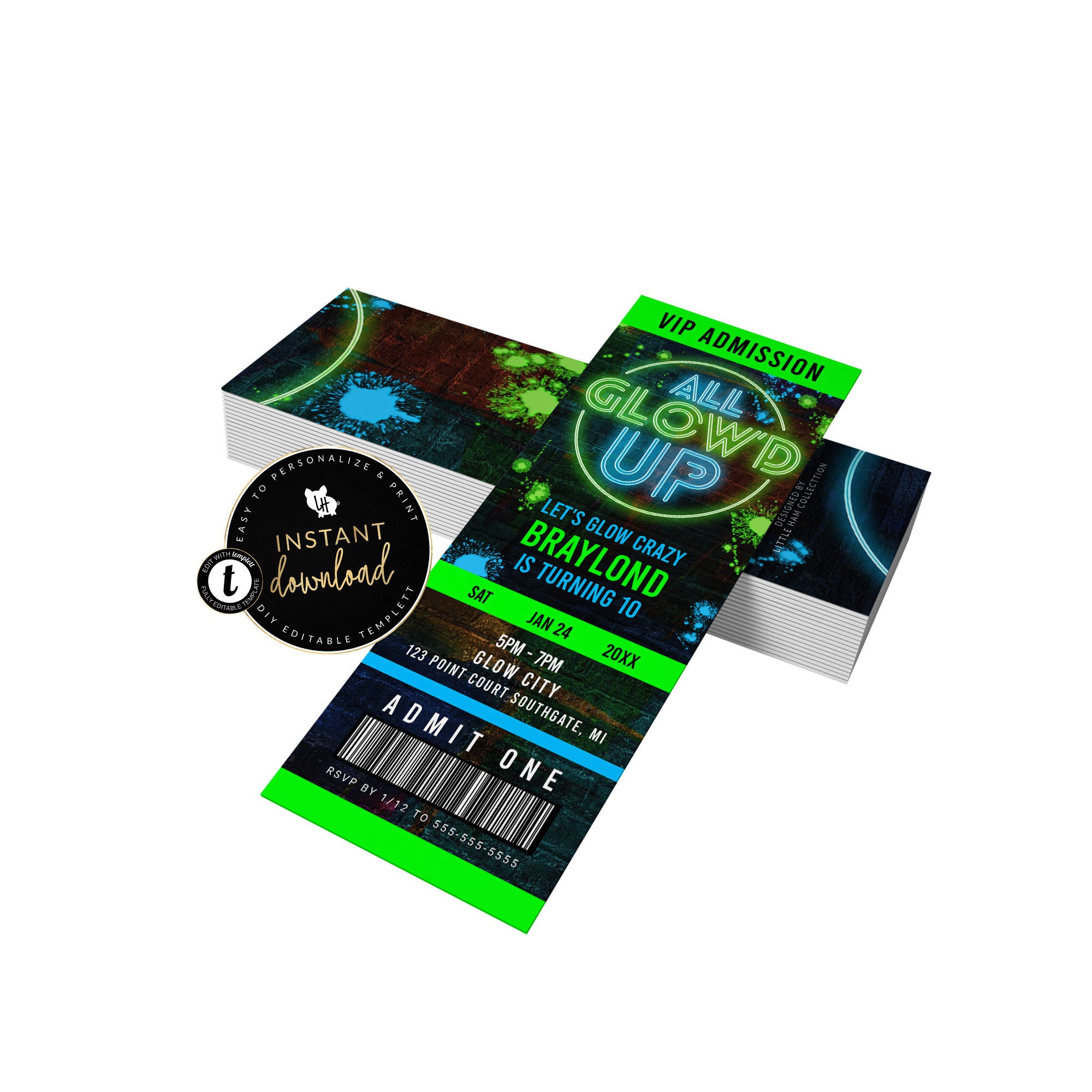 Glow Party Ticket Invitation All Glow'd up Ticket Etsy