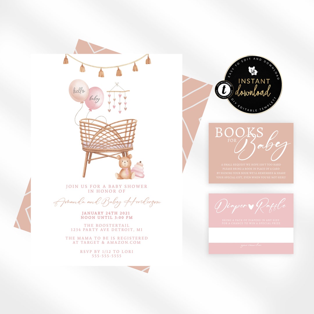 Boho Nursery Baby Shower Invitation, Girl Boho Baby Shower, Boho Baby Shower Invitation, Blush