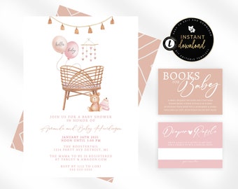 Boho Nursery Baby Shower Invitation, Girl Boho Baby Shower, Boho Baby Shower Invitation, Blush Baby Shower, Editable Baby Shower Invitation