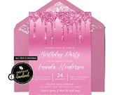 Dripping Pink Invitation, Glitter Slime Invitation, Glitter Drip Invitation, Pink Birthday, Pink Birthday Invitation, Pink Templett Invite