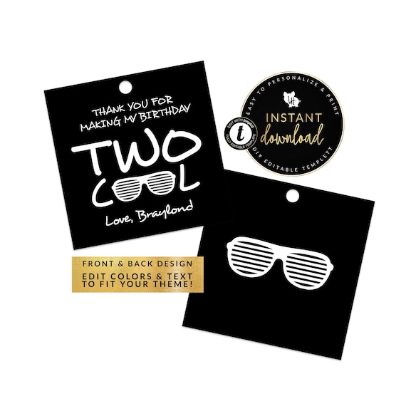 Two Cool Birthday Favor Tag, Two Cool Tags, 2 Cool Birthday Printable, 2 Cool Tags, 2nd Birthday Favor Tags, Editable Digital Templett