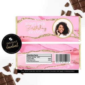 Light Pink and Gold Candy Bar Label, Pink and Gold Candy Cover, Pink and Gold Birthday, Agate Birthday, Instant Download Digital Templett