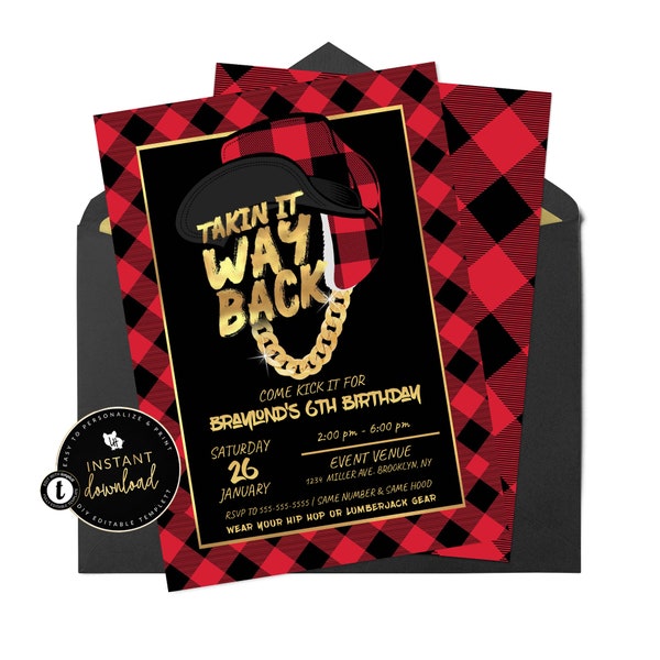 Hip Hop Lumberjack Invitation, Hip Hop Birthday Invitation, Hip Hop Invitations, 90's Hip Hop Party, Buffalo Plaid Invite, Digital Templett