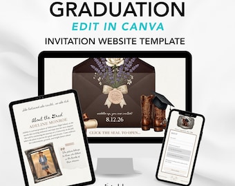 Country Cowgirl Graduation Website Template with RSVP | Editable Canva Template