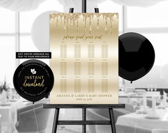 Gold Seating Chart, Dripping Gold Seating Chart, Printable Seating Chart, Seating Chart Templett, Self Edit Digital Templett