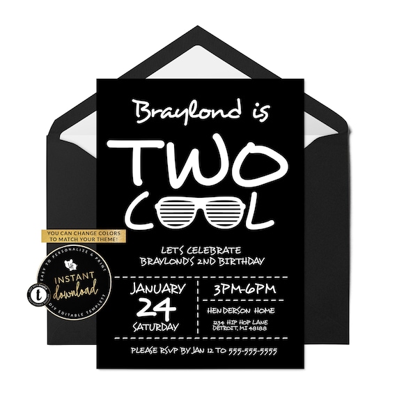 Two Cool Birthday Invitation, Second Birthday Invitation, Hip Hop Birthday Invitation, 2 Cool, Editable Invitation, Printable Invitation