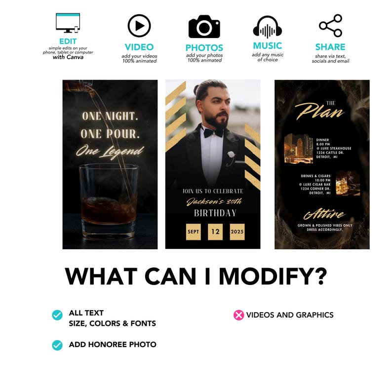 Masculine Cognac Birthday Invitation Video, Men's Birthday Night Out ...