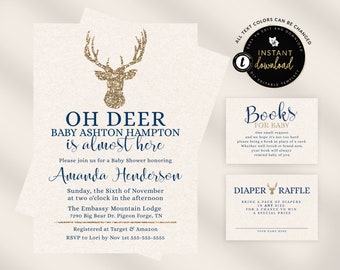 Oh Deer Baby Shower Invitation, Deer Baby Shower, Baby Deer Shower, Hunter Baby Shower, Baby Shower Suite, Printable Invitation Set