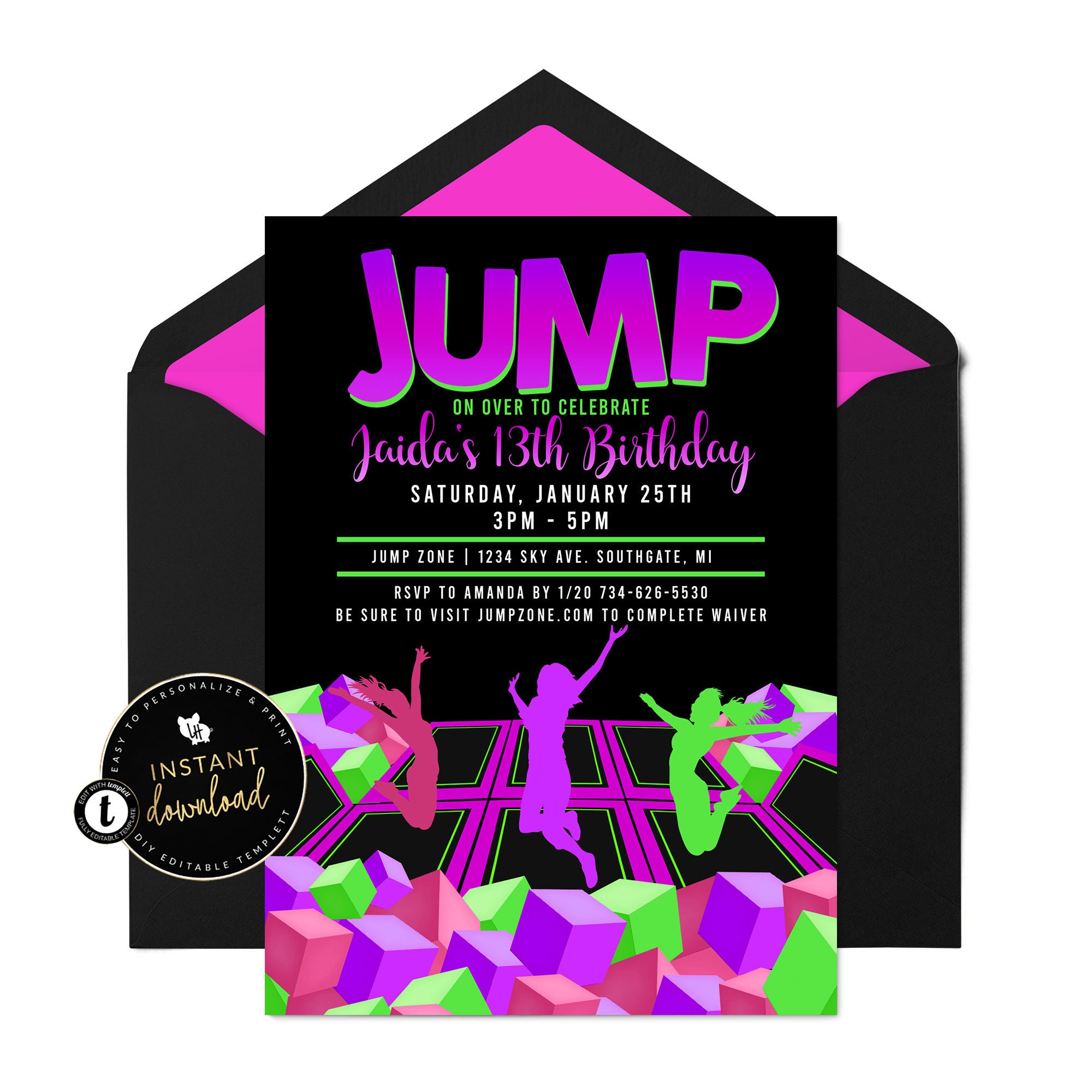Jump Birthday Invitation Trampoline Party Invitation Etsy