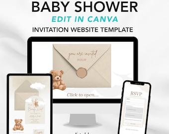 Bearly Wait Baby Shower Website Template with RSVP | Neutral Baby Shower | Editable Canva Template with RSVP Form