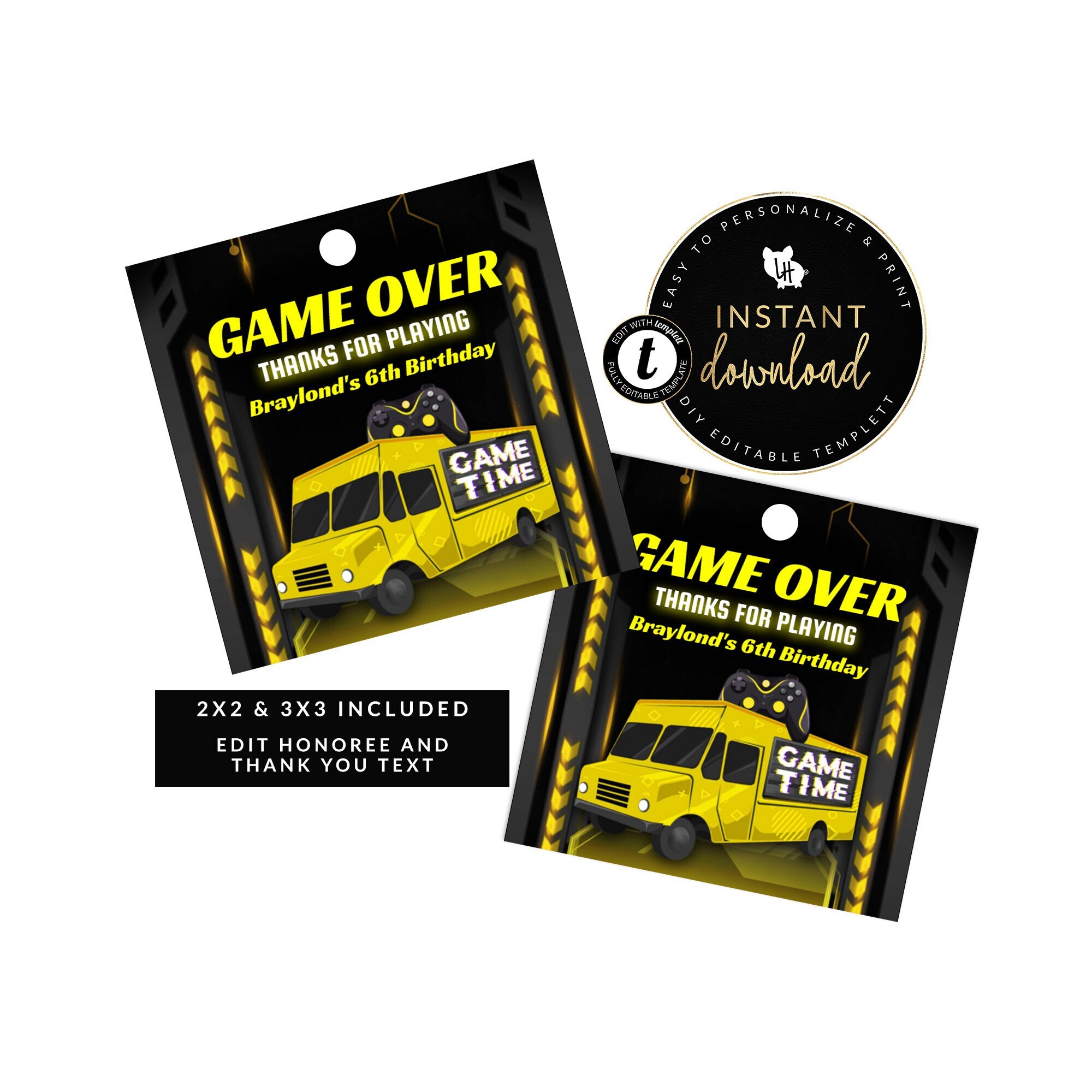 Yellow Game Truck Favor Tag Gamer Thank You Tag Game Truck - Etsy