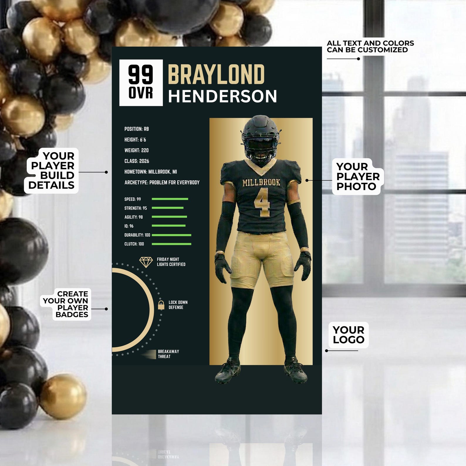 Custom Football Backdrop Template | Athlete Build Display | Graduation ...