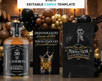 Whiskey Party Backdrop Canva Template | Whiskey Birthday | Digital Template