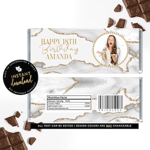White and Gold Candy Bar Label, White and Gold Candy Cover, White and Gold Birthday, Agate Birthday, Instant Download Digital Templett