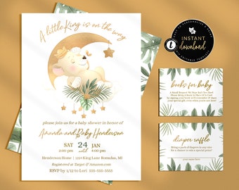 Suite di inviti per baby shower a tema leone, Suite di inviti per baby shower a tema re, Baby shower a tema leone, Piccolo re, Suite di inviti per baby shower modificabili