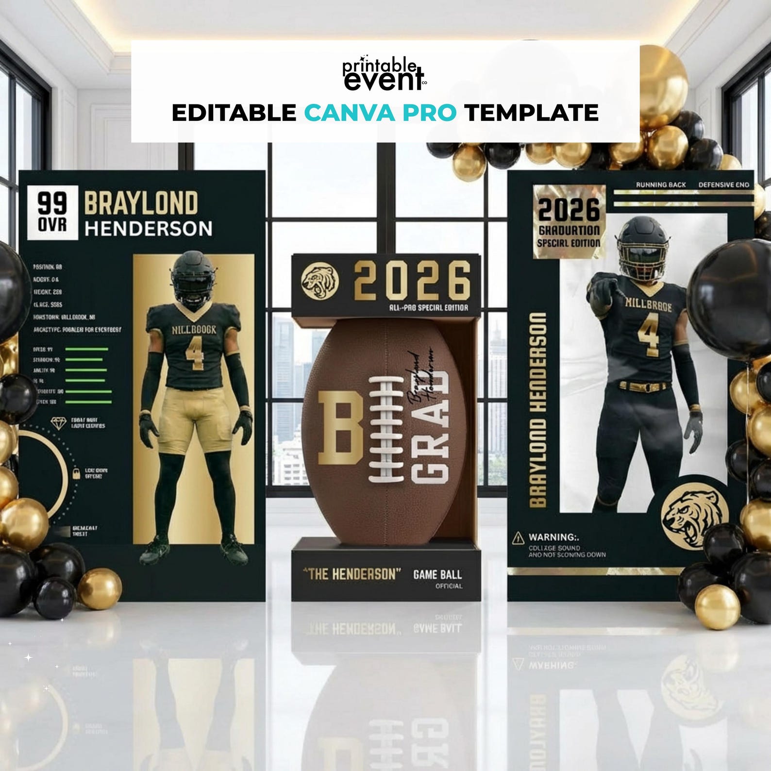 Custom Football Backdrop Template | Athlete Build Display | Graduation ...