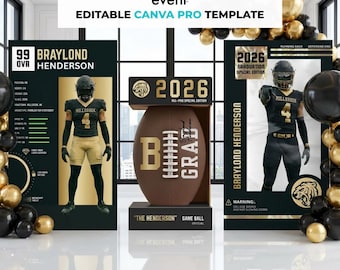 Custom Football Backdrop Template | Athlete Build Display | Graduation Senior Night Decor | Canva Template | Digital Download