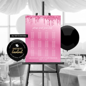 Pink Drip Seating Chart, Dripping Pink Seating Chart, Printable Seating Chart, Seating Chart Templett, Self Edit Digital Templett