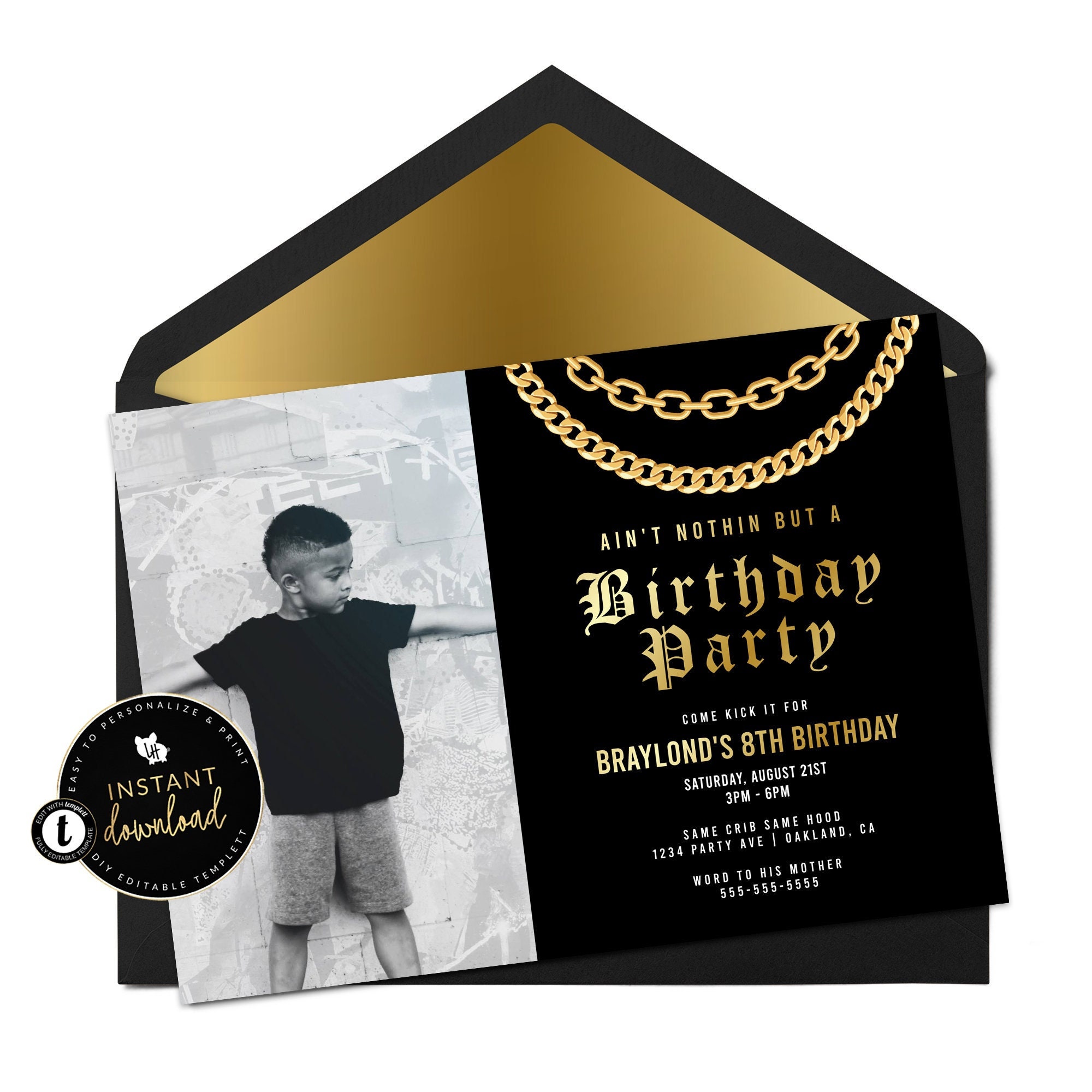 Cuban Link Chain Hip Hop Invitation Hip Hop Invite with Photo 90s Party Hip Hop Party Hip Hop Birthday Instant Digital