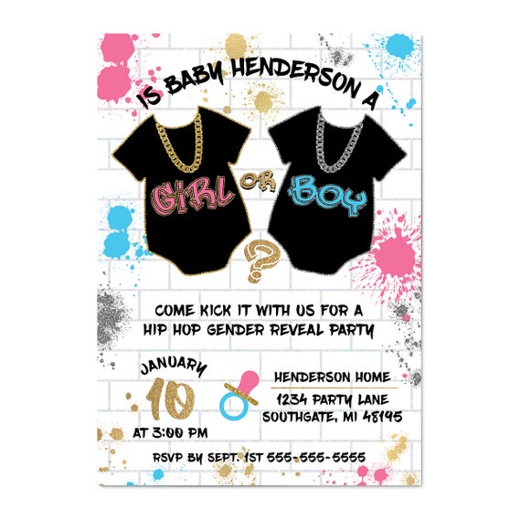 Hip Hop Gender Reveal Invitation 90 S Hip Hop Gender Etsy