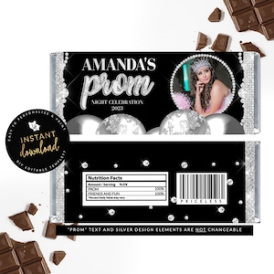 Prom Candy Bar Label, Silver Prom Candy Bar Label, Printable Candy Bar ...