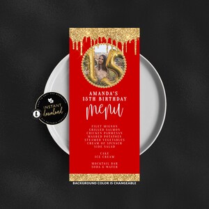 Gold Drip Photo Menu Card, Gold Food Menu, Gold Birthday, Gold Photo Menu, Menu Templett, Instant Download, Self Edit Digital Templett