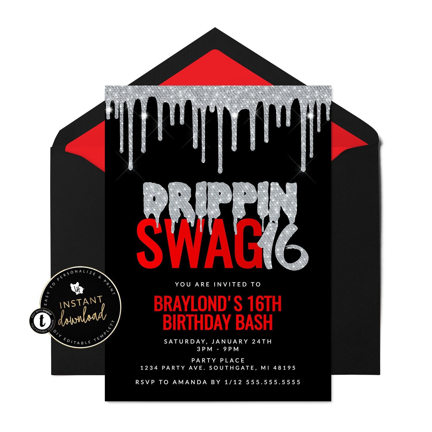 Drippin Swag 16 Invitation Bling Birthday Invitation Swag 16 Etsy