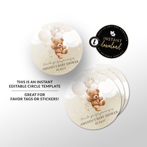 Neutraler Teddybär-Kreisanhänger, wir können Bären-Aufkleber-Design, Teddybär-Babyparty, sofortiger Download, bearbeitbarer Aufkleber-Download tragen