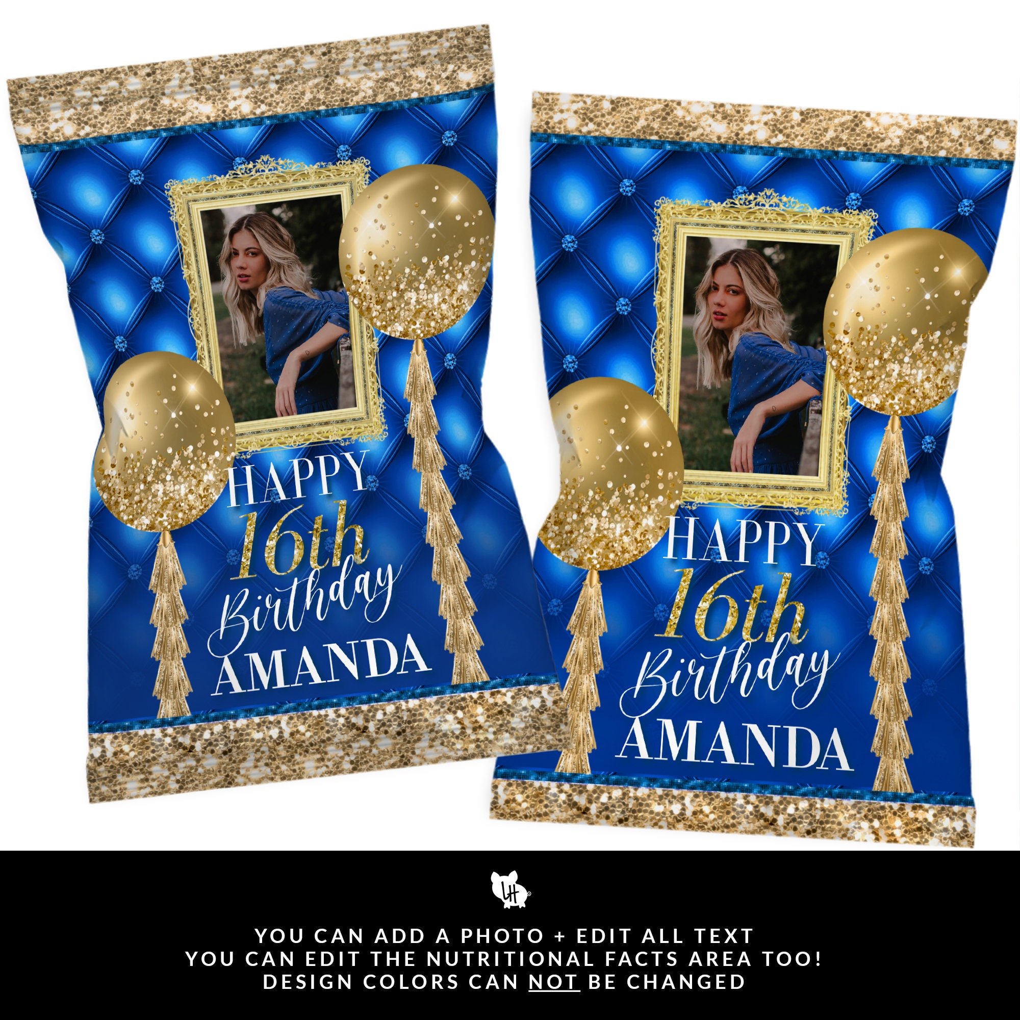 Blue and Gold Chip Bag Chip Bag With Picture Blue and Gold Etsy