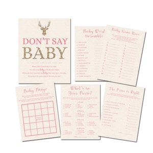 Deer Baby Shower Games, Girl Baby Shower Games, Pink and Gold Baby Shower Games, Printable Baby Shower Games