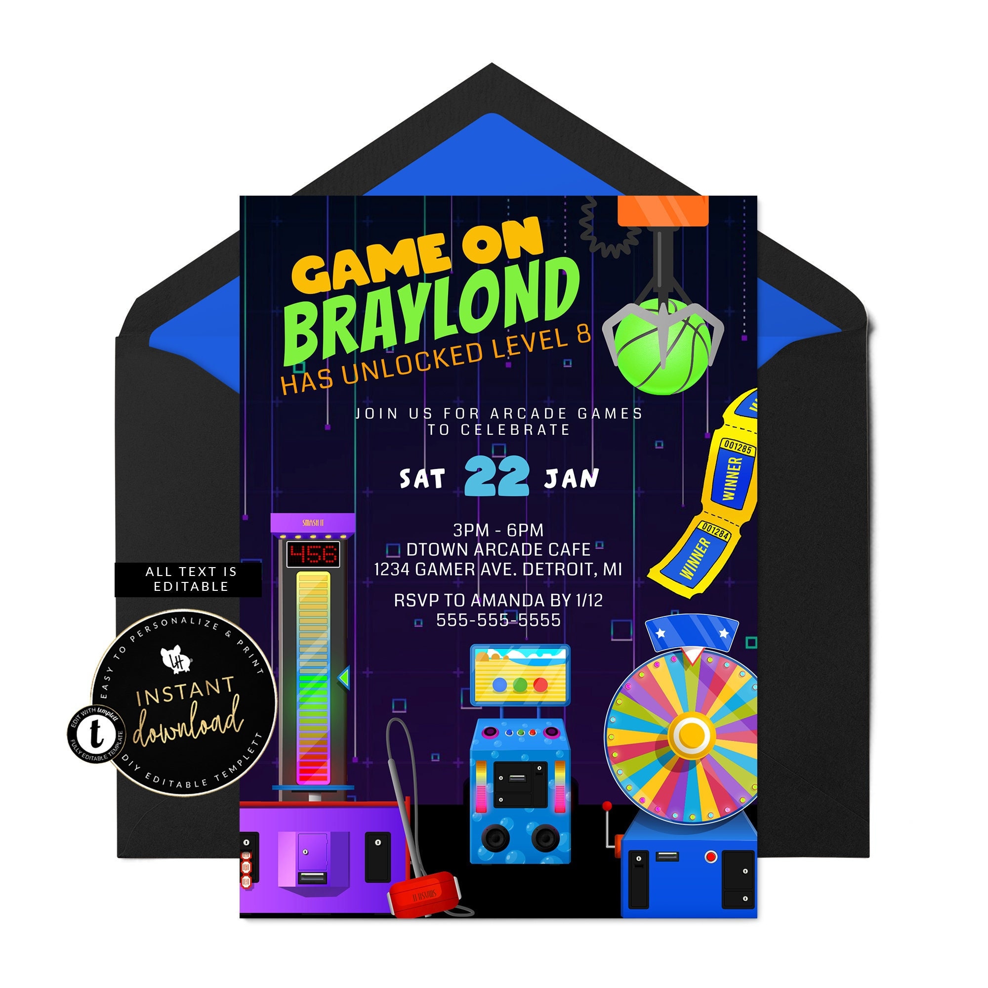 dave-and-busters-party-invitation-etsy