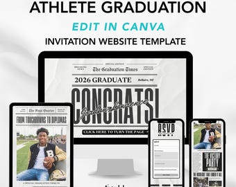 Athlete Graduation Website Invitation | Newspaper Canva Template (Digital Download)