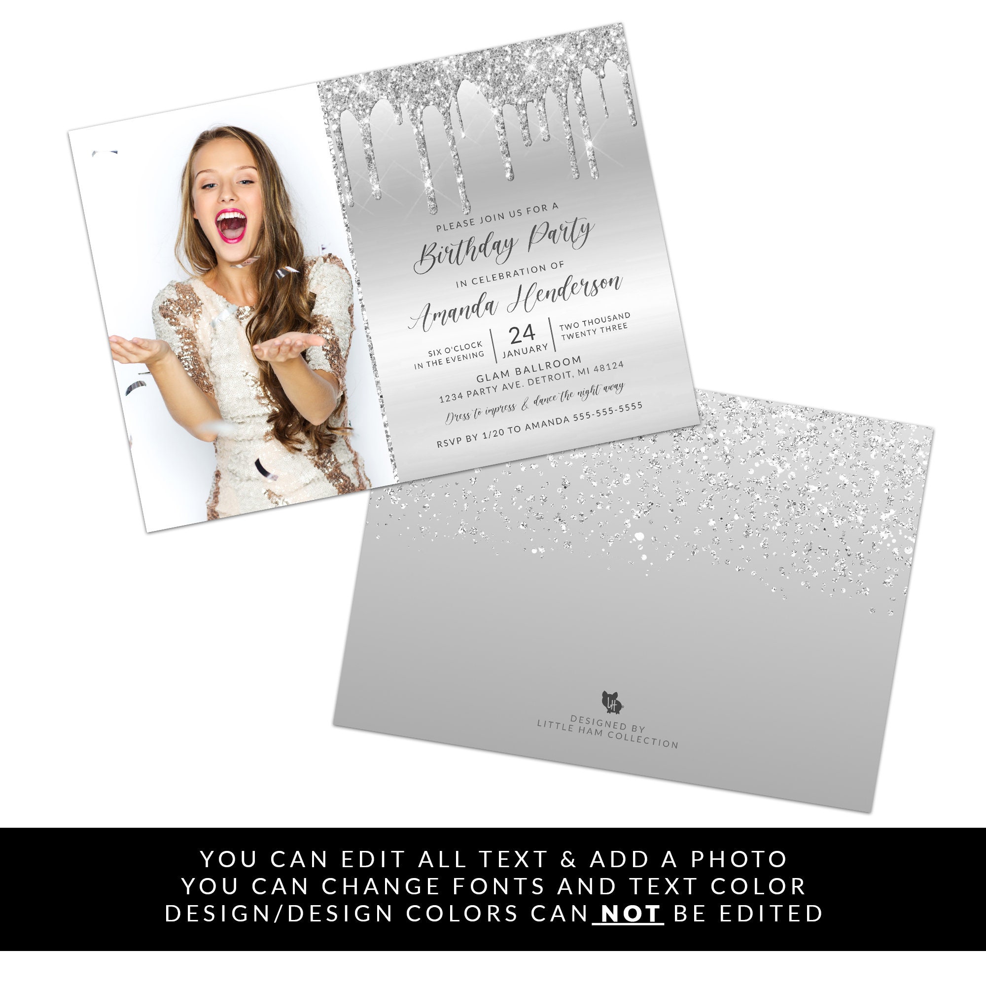 Silver Invite Dripping Silver Invitation, Silver Invitation With Photo, Glitter Drip ...