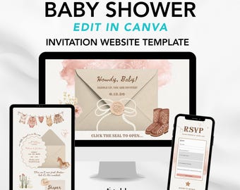 Cowgirl Baby Shower Website Template with RSVP | Digital Download Editable in Canva