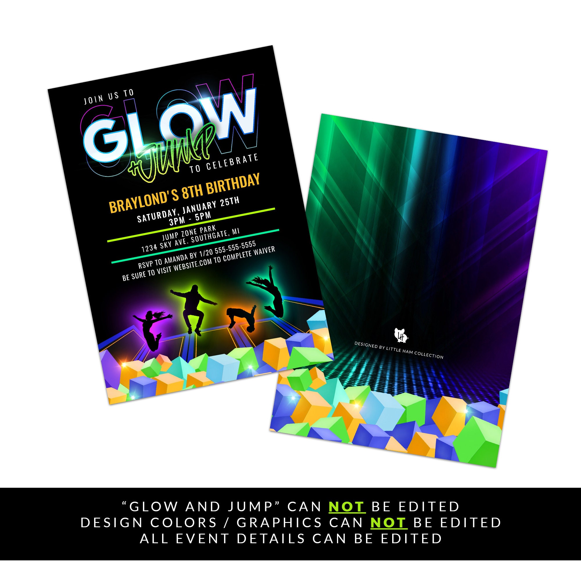 Glow Trampoline Invitation, Glow Trampoline Park Birthday Glow Trampoline Invitation, Glow Trampoline Park Birthday