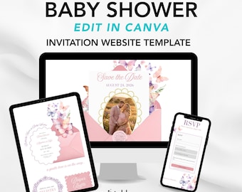 Butterfly Baby Shower Website Template with RSVP | Editable Canva Template | Digital Invitation
