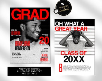 Modern Graduation Magazine Cover Invitation, Graduation Announcement, Classic Grad Party Invitation, Graduation Printable Instant Templett