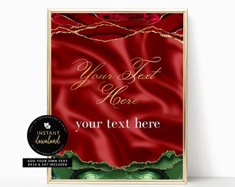 Editable Christmas Sign,  Red and Green Agate Sign, Elegant Christmas Signage, Holiday Party, Christmas Party, Editable Instant Templett